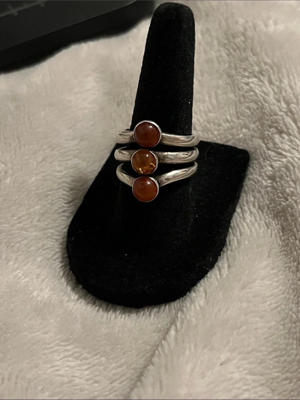 Vintage Sterling Silver Amber 3 Stone Ring